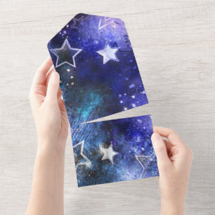 Invitación Todo En Uno Fondo espacial con estrellas