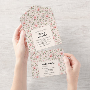 Invitación Todo En Uno Fondo floral sin costuras de flor de cerezo rosa s