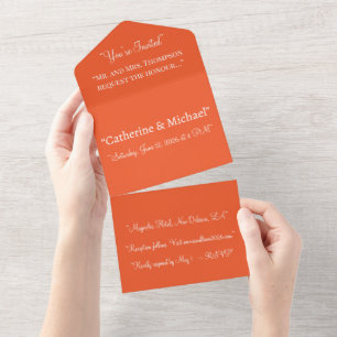 Invitación Todo En Uno Fondo Naranja Vibrante Sólido Diseño Caliente y