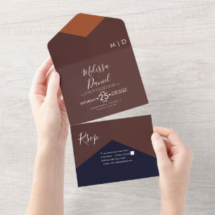 Invitación Todo En Uno Formas Geométricas Tonos Oscuros Boda  