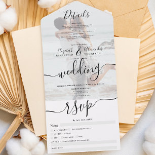 Invitación Todo En Uno Foto: boda de escritura moderna en blanco negro