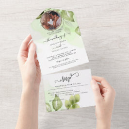 Invitación Todo En Uno Foto: Boda de follaje minimalista de vegetación