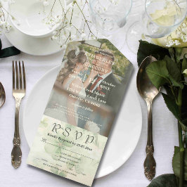 Invitación Todo En Uno Foto Botánica de Chartreuse Verde con trébol de cu