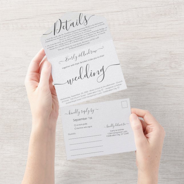 Invitación Todo En Uno Foto de Afuera, simple Boda moderno (desgarro)