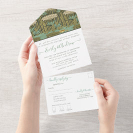 Invitación Todo En Uno Foto de "Back Art Nouveau Dragonfly Lily Pad All"