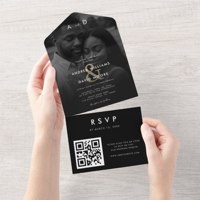 Invitación Todo En Uno Foto de boda con superposición desvanecida, código (desgarro)