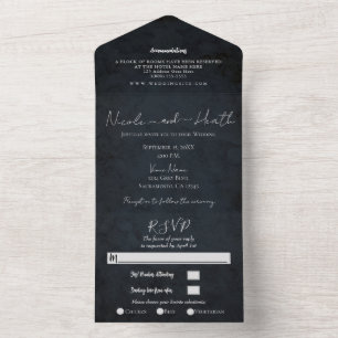 Invitación Todo En Uno Foto de Boda con Textura Azul Marino Chic Moderno