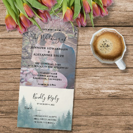 Invitación Todo En Uno Foto de boda de bosque de pino acuarela