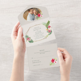 Invitación Todo En Uno Foto de boda en playa tropical 