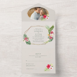 Invitación Todo En Uno Foto de boda en playa tropical
