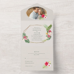 Invitación Todo En Uno Foto de boda en playa tropical 