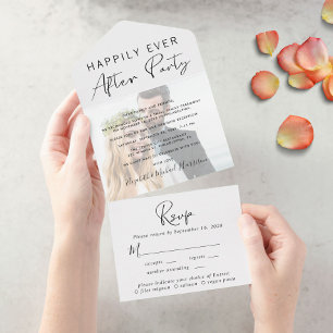 Invitación Todo En Uno Foto de Boda Felices para Siempre Recepción