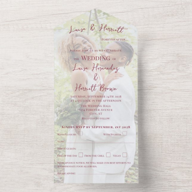 Invitación Todo En Uno Foto de boda lésbica (Interior)