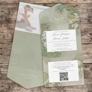 Invitación Todo En Uno Foto de Boho Foliage Tropical Presupuesto Código Q