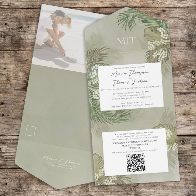 Invitación Todo En Uno Foto de Boho Foliage Tropical Presupuesto Código Q (Subido por el creador)