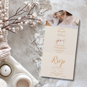 Invitación Todo En Uno Foto de Boho Pampass Boda Floral Grass