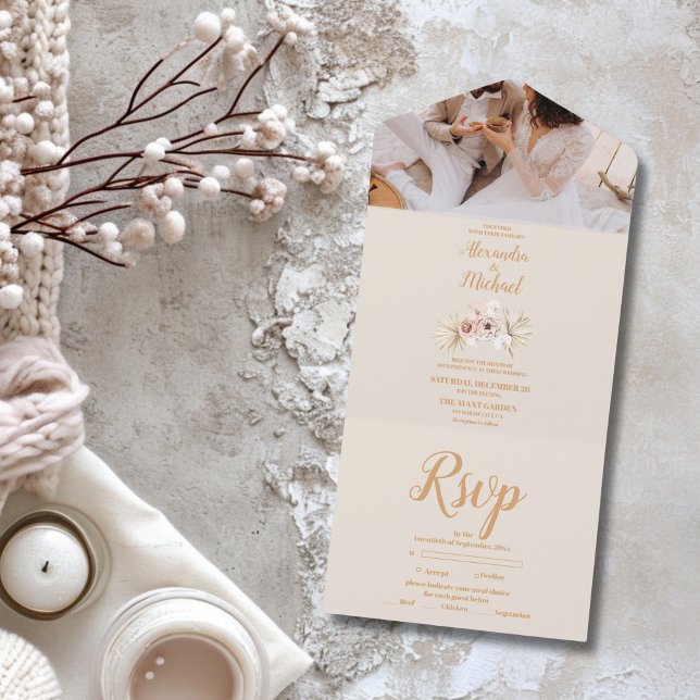 Invitación Todo En Uno Foto de Boho Pampass Boda Floral Grass (Subido por el creador)