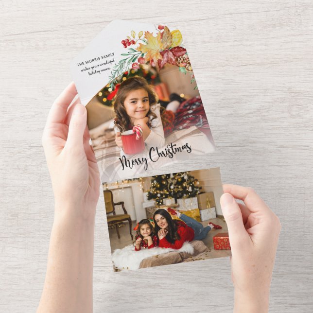 Invitación Todo En Uno Foto de caligrafía botánica de invierno festivo (desgarro)