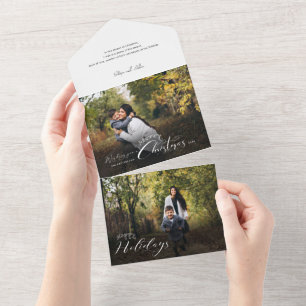 Invitación Todo En Uno Foto de caligrafía moderna de Feliz Navidad