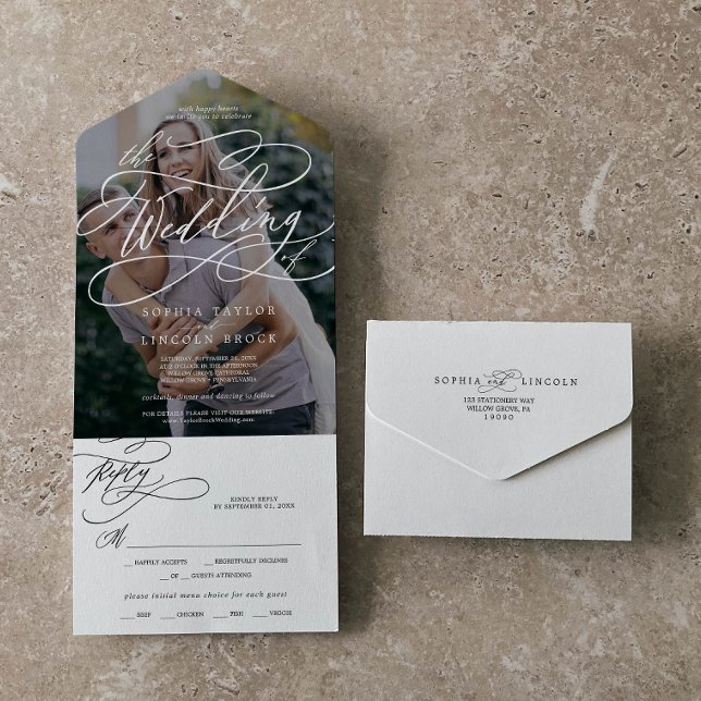 Invitación Todo En Uno Foto De Caligrafía Romántica Superpone Al Boda De (Subido por el creador)