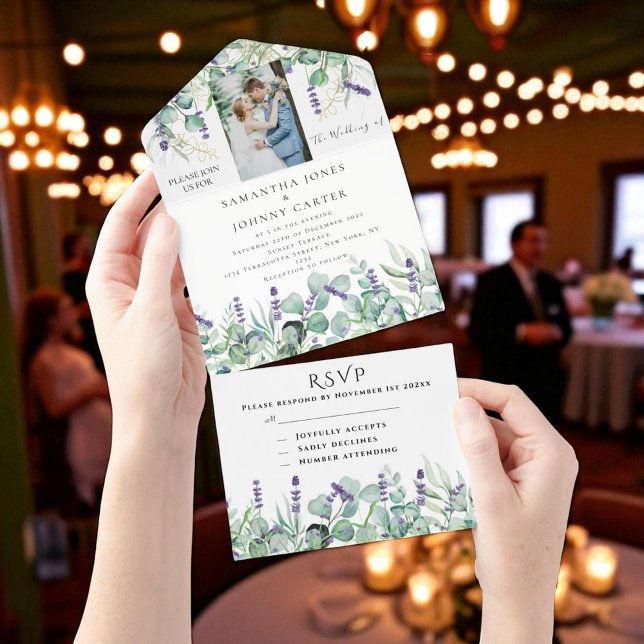 Invitación Todo En Uno Foto de lavanda rusa Eucalyptus Boda RSVP (Subido por el creador)
