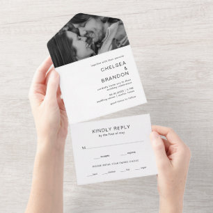 Invitación Todo En Uno Foto de Monograma en Blanco y Negro Boda Moderna