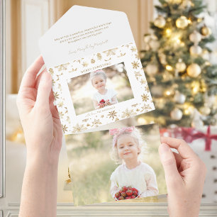 Invitación Todo En Uno Foto de Navidades de copos de nieve con oro de man