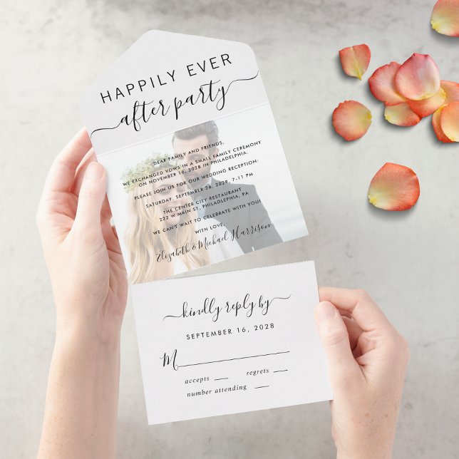 Invitación Todo En Uno Foto de recepción de boda de Happily Ever After (An chic Happily Ever After Party all-in-one invitation for your wedding celebration)