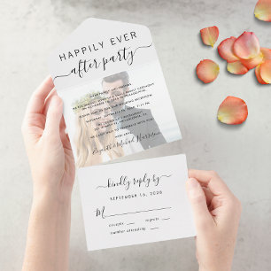 Invitación Todo En Uno Foto de recepción de boda Felices para siempre