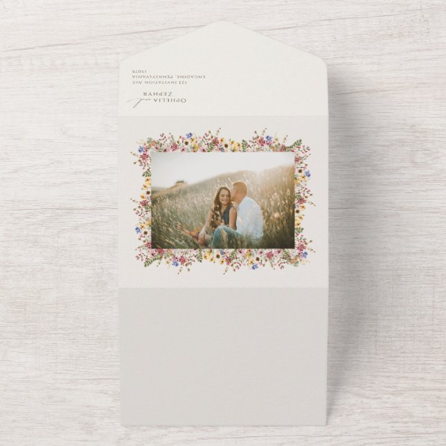 Invitación Todo En Uno Foto de Wildflower | Boda Beige de sellado y envío (Afuera)