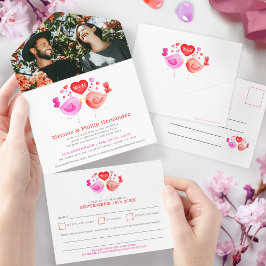 Invitación Todo En Uno Foto del aniversario de los pájaros de amor con RS