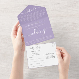 Invitación Todo En Uno Foto del Boda de lavanda simple y moderna en la es