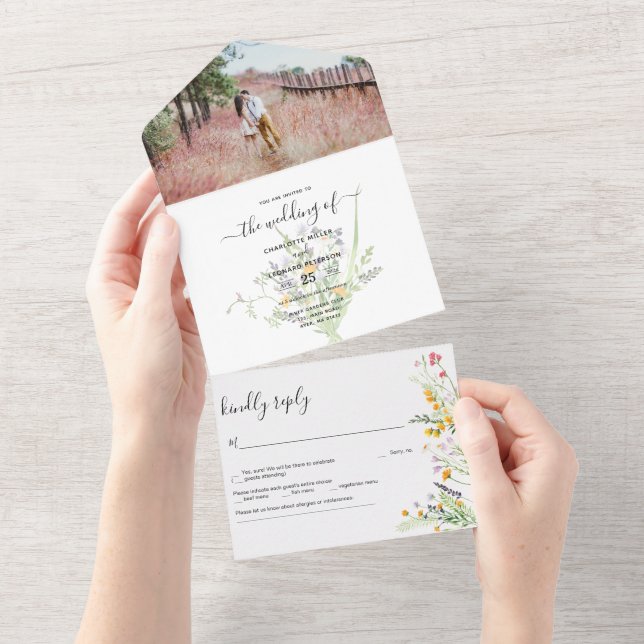 Invitación Todo En Uno Foto del Boda Wildflowers (desgarro)