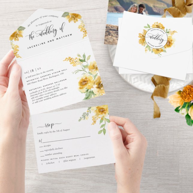 Invitación Todo En Uno Foto: Elegante Boda floral amarillo desgarrando RS (Subido por el creador)