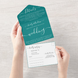 Invitación Todo En Uno Foto en Back Simple Moderno Boda Verde Verde azula
