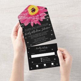 Invitación Todo En Uno Foto en la parte trasera Pink Black Gerber Star St