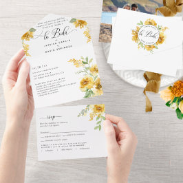 Invitación Todo En Uno Foto española, Boda floral amarillo desgarrando a