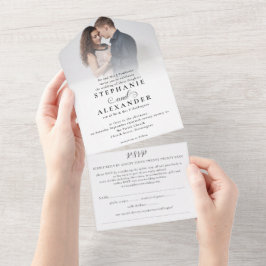 Invitación Todo En Uno Foto Formal Moderno Nombre Invitado Direcciones Bo