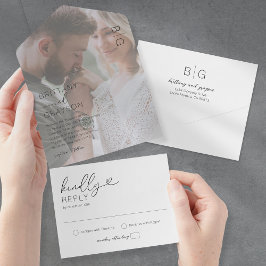 Invitación Todo En Uno Foto mínima Boda blanco y negro