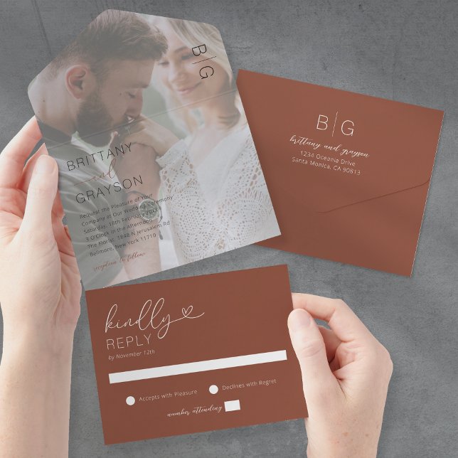 Invitación Todo En Uno Foto mínima Boda de Terracotta (Subido por el creador)