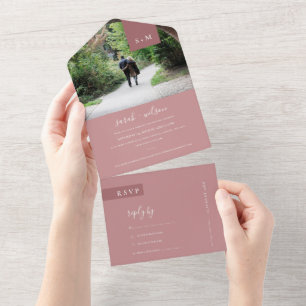 INVITACIÓN TODO EN UNO FOTO MÍNIMA DE BODA ROSA DE ROSA DE RUBOR SCANDI D