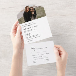 Invitación Todo En Uno Foto moderna de Boda simple en blanco y negro