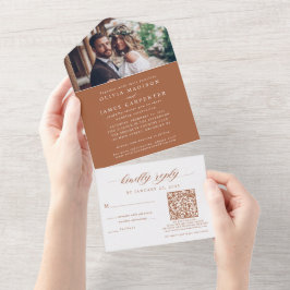 Invitación Todo En Uno Foto moderna de Boho RSVP Código QR Boda de Terrac