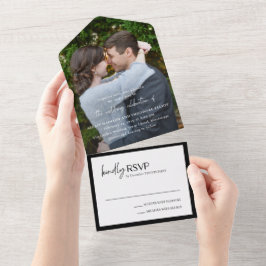 Invitación Todo En Uno Foto Moderna en Blanco y Negro Boda Chic