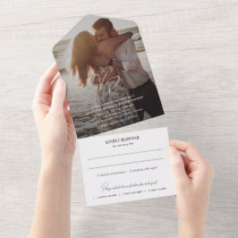 Invitación Todo En Uno Foto Moderna en Blanco y Negro Boda Chic