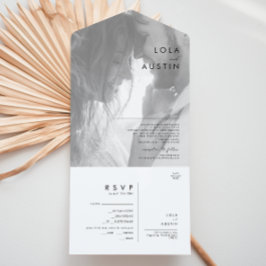 Invitación Todo En Uno Foto Moderna Minimalista En Blanco Y Negro