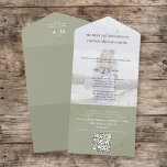 Invitación Todo En Uno Foto moderna Palm Minimalista deja el código QR RS<br><div class="desc">Este diseño presenta un sencillo y moderno código QR minimalista con plantilla de fotografía de pareja, un código QR azul polvoriento del presupuesto, una respuesta moderna de rsvp en línea, respuesta mínima de los clientes a través del sitio web, letra simple de guión de tipografía, un moderno y elegante caligrafía,...</div>