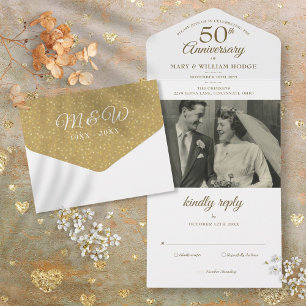 Invitación Todo En Uno Foto Monograma del 50 Aniversario de Boda