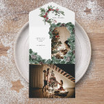 Invitación Todo En Uno Foto personalizada de Pine Forest Winter Greenerat<br><div class="desc">Ilustraciones de verdor de vacaciones de pino de invierno con una tipografía elegante y dos fotos que se pueden personalizar fácilmente.</div>