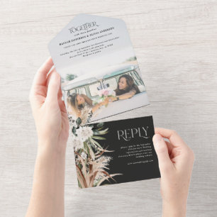 Invitación Todo En Uno Foto presupuestaria pampas eucalipto boda